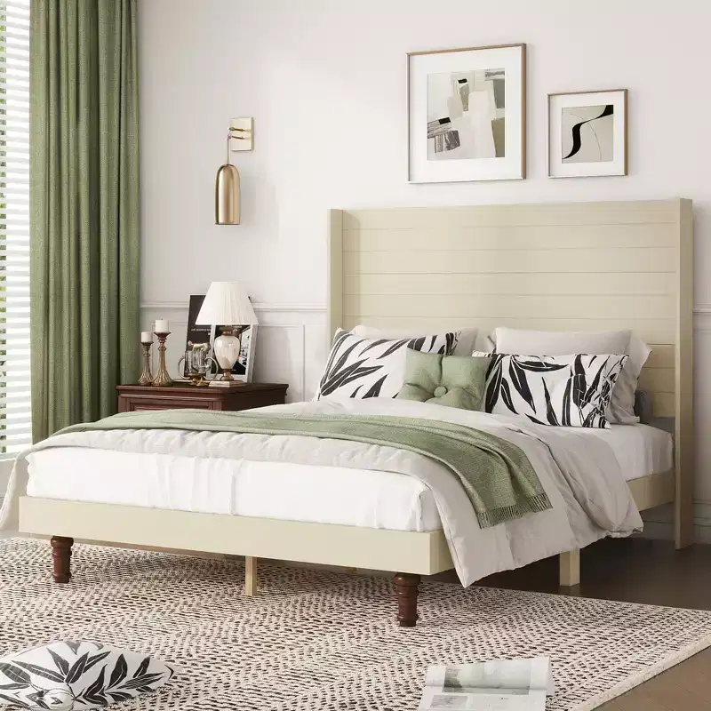Buck Wood Platform Bed Frame with 54 High Headboard