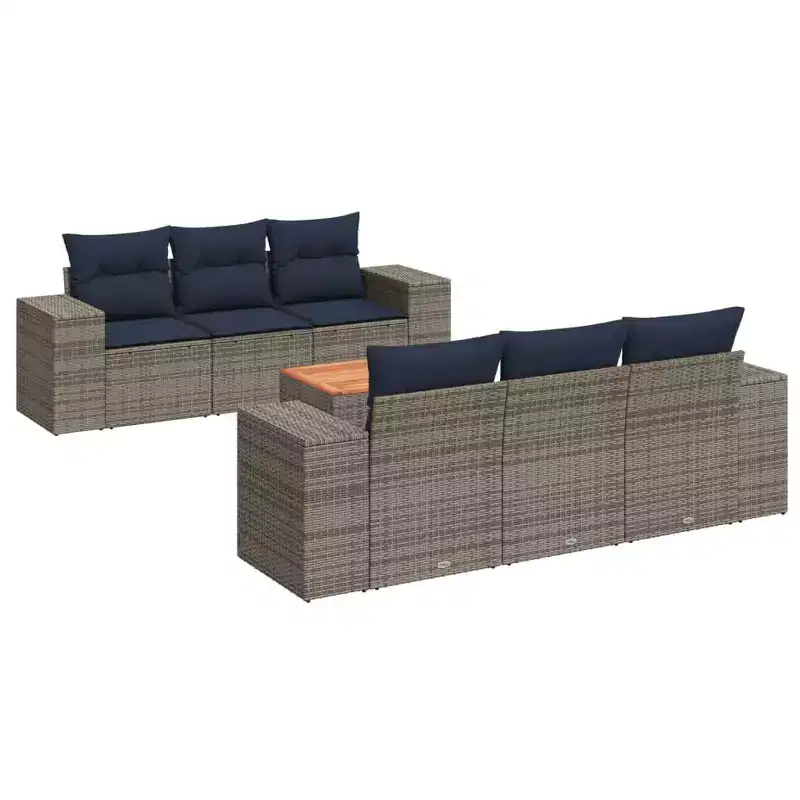 vidaXL 7 Piece Patio Sofa Set with Cushions, Poly Rattan Outdoor Modular Sectional, Multiple Colors