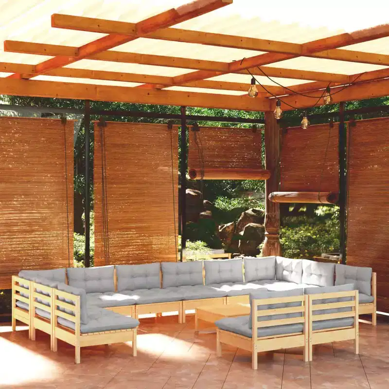 vidaXL Garden Lounge Set Grey cushions, natural pine