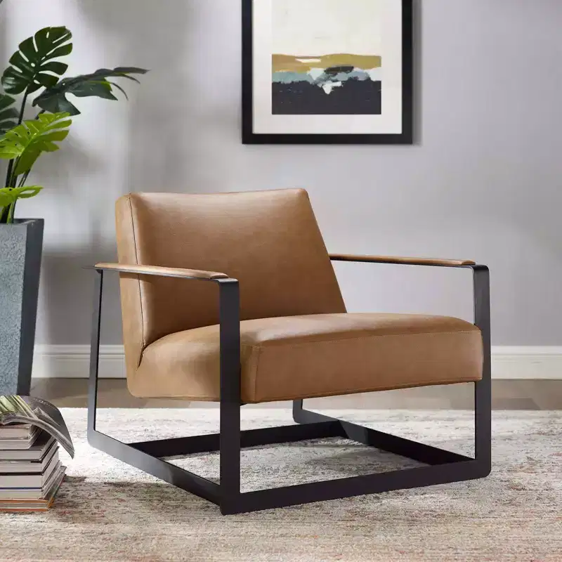 Upholstered Vinyl Accent Chair Tan - Modway: Modern Faux Leather, Stainless Steel Legs, Office & Guest Room Decor