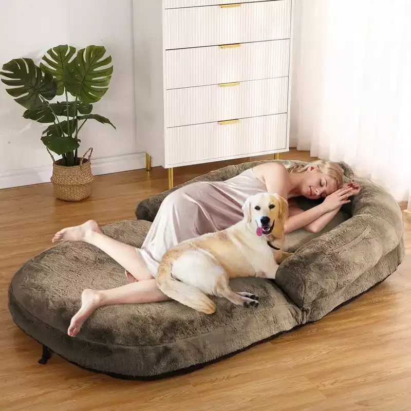 Human-Sized Faux Fur Floor Sofa Bed, Oversized Lounger with Removable Cover for Reading & Snoozing