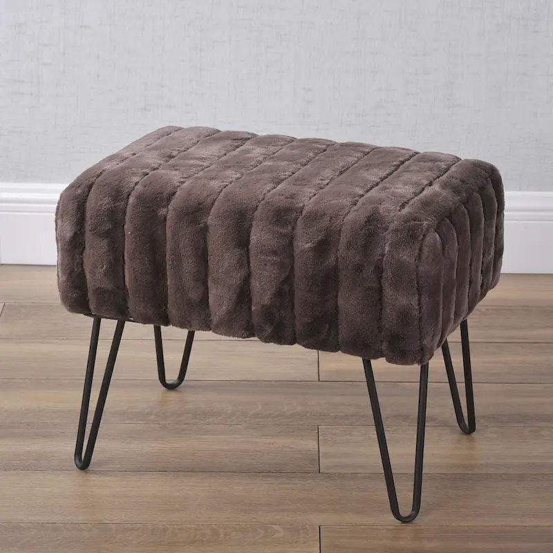 Faux Fur Ottoman Bench, Striped, 1-Person