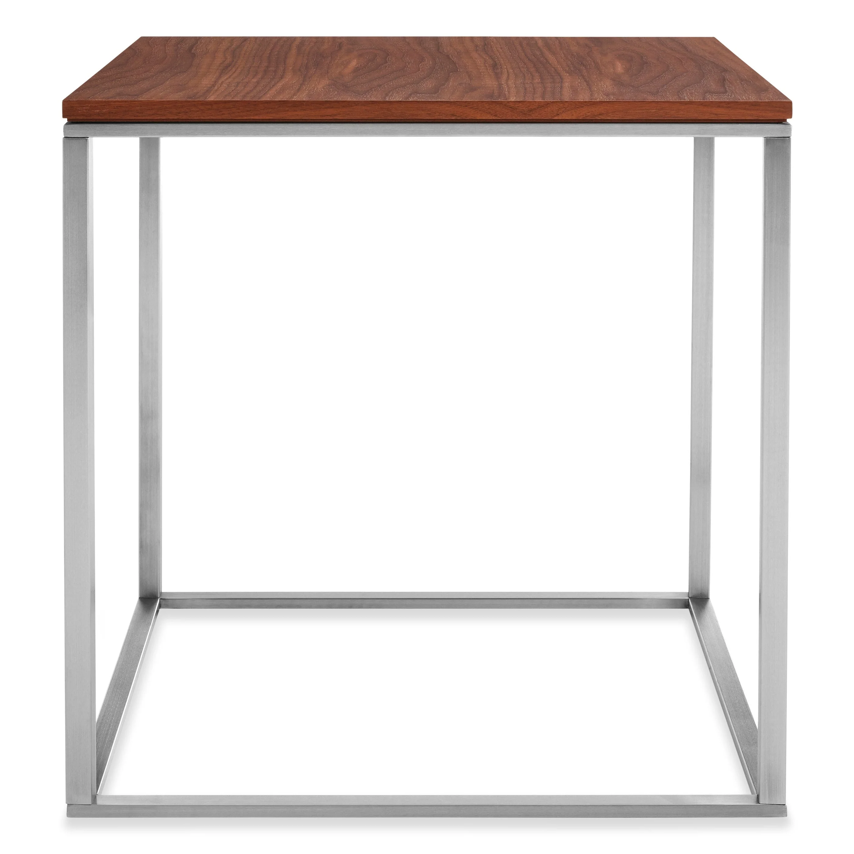Modern Walnut Wood Steel End Table with Square Frame for Living Room