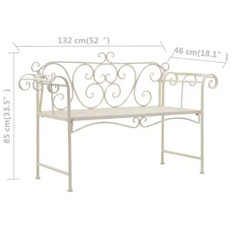 vidaXL Patio Bench Metal Scrolling Garden Bench Chair Metal Antique White