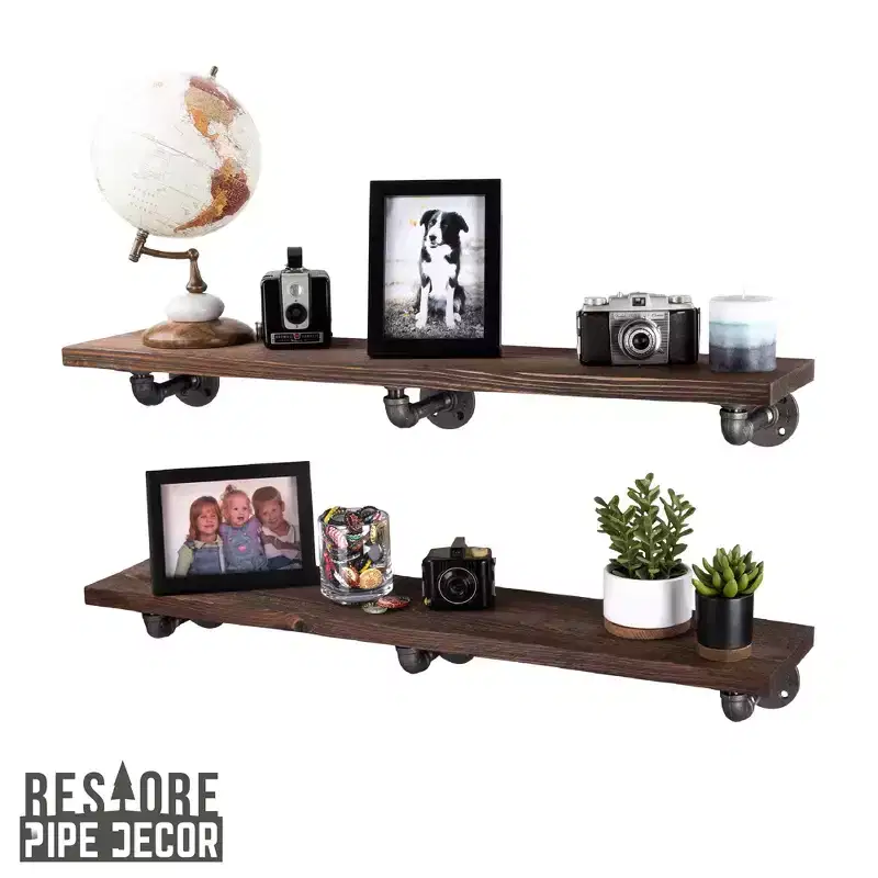 RESTORE Trail Brown 36 in. Shelves with L-Shaped Brackets by Pipe Decor
