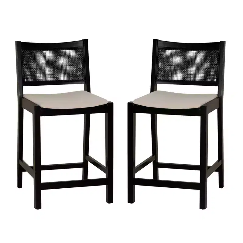 Powell Set of 2 Bessie Cane Counter Height Barstools Black
