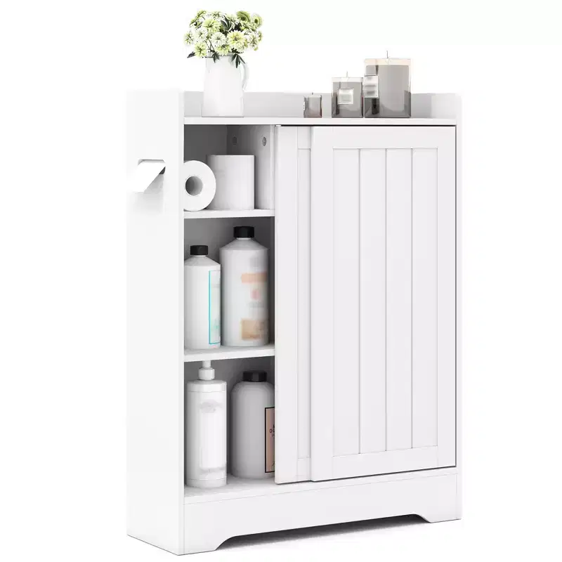 Costway Bathroom Floor Cabinet w/2 Sliding Doors & Adjustable Shelves for Small Spaces