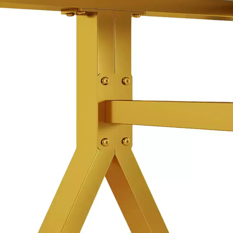 GDFStudio Daniela Modern Tempered Glass Rectangular Dining Table with Marble Design and Metal Legs