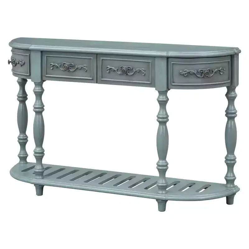 52 Inch Modern Curved Console Table with 4 Drawers and 1 Shelf for Living Room, Hallway