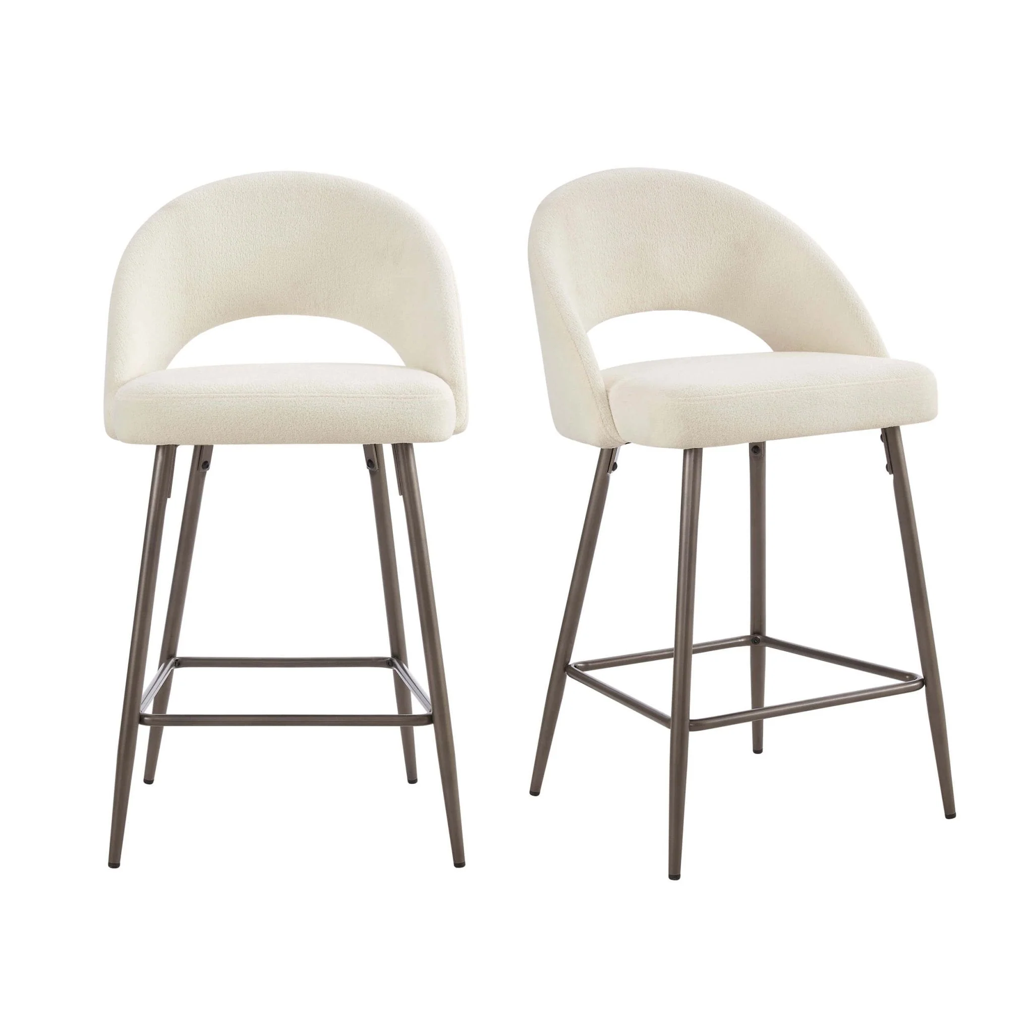 Cosy Cream Teddy Fabric Barstool with Half-Moon Design for Kitchen