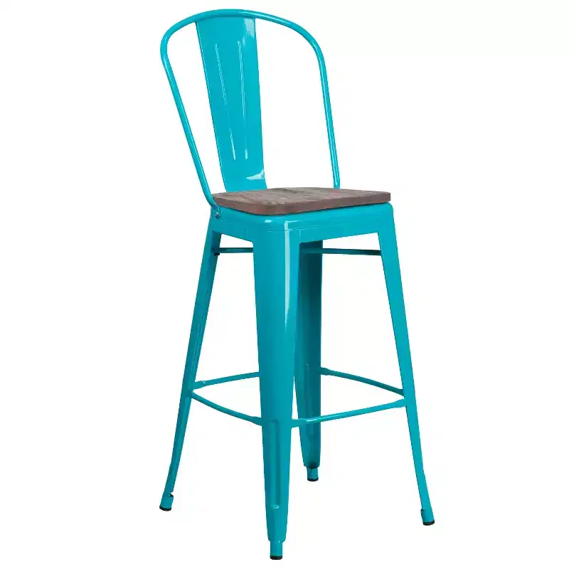 Flash Furniture 30 High Metal Barstool with Back and Wood Seat