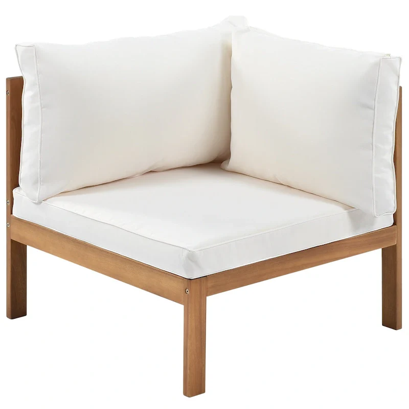 4-Piece Acacia Wood L-Shaped Sectional Sofa Set with Table