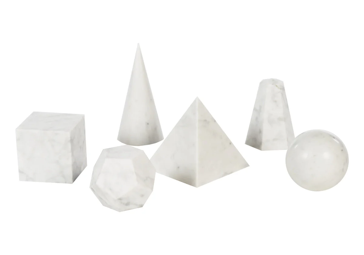 Minimalist Carrara Marble Geometric Sculpture with Multi-Form Solid Stone Design for Living Room & Study