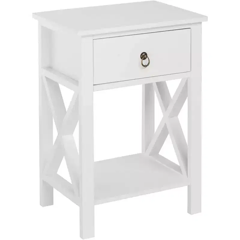 White Nightstand with Drawer & Shelf