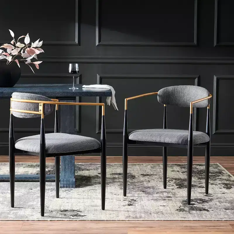 Okak Set of 2 Modern Dining Chairs, Fabric Dining Room Chairs, Upholstered Kitchen Side Chairs with Curved Backrest & Metal Frame