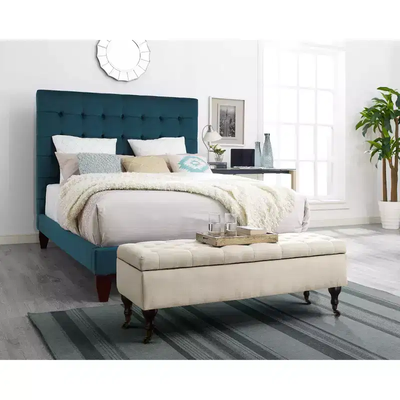 Tufted Storage Bench with Hinged Lid Butter Cream Polyester