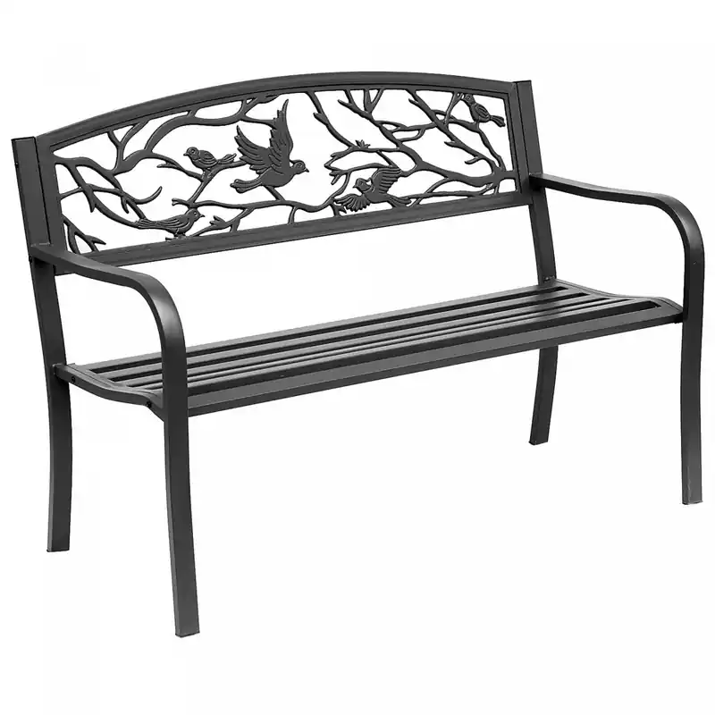 50 Outdoor Metal Garden Bench With Vintage Bird Pattern