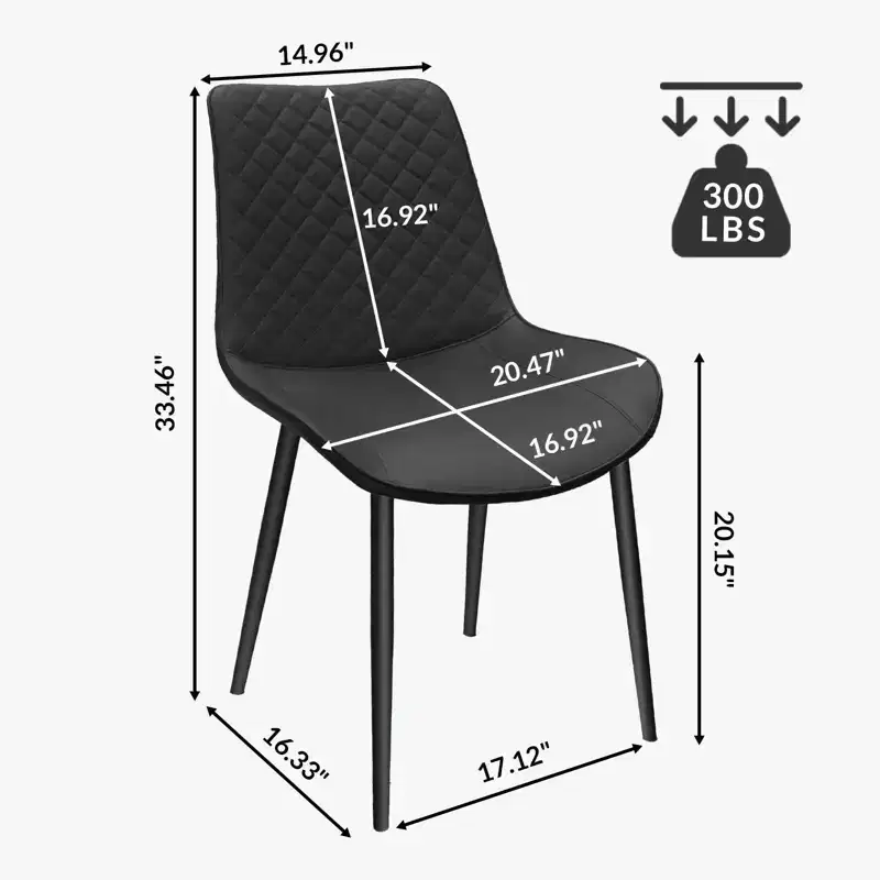 Waterproof PU Leather Dining Chairs Set of 2/4 with Metal Legs, Scratch-Resistant Feet, 300 lbs Capacity