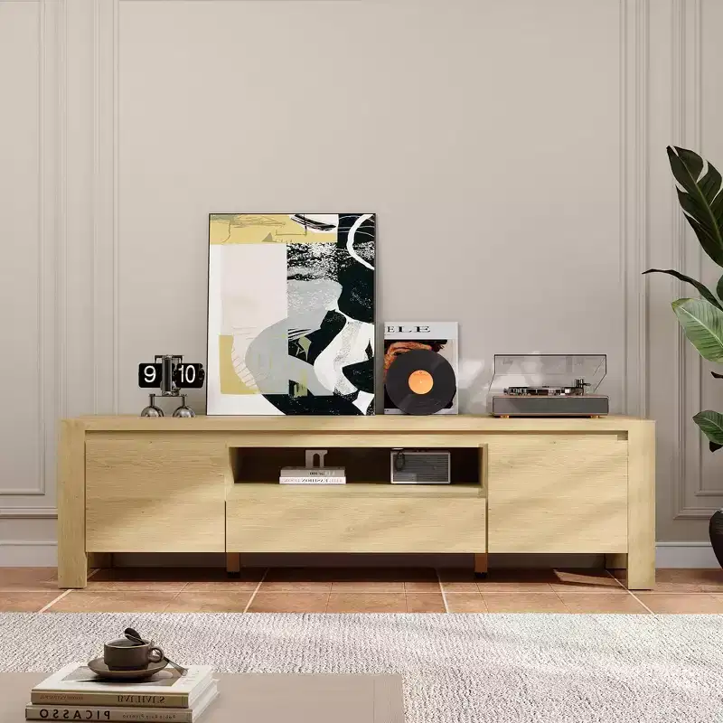 55 TV Stand with Doors and Cabinet, Farmhouse Entertainment Center, Entertainment Stand for TVs Up to 60, TV Console for Living Room, Bedroom