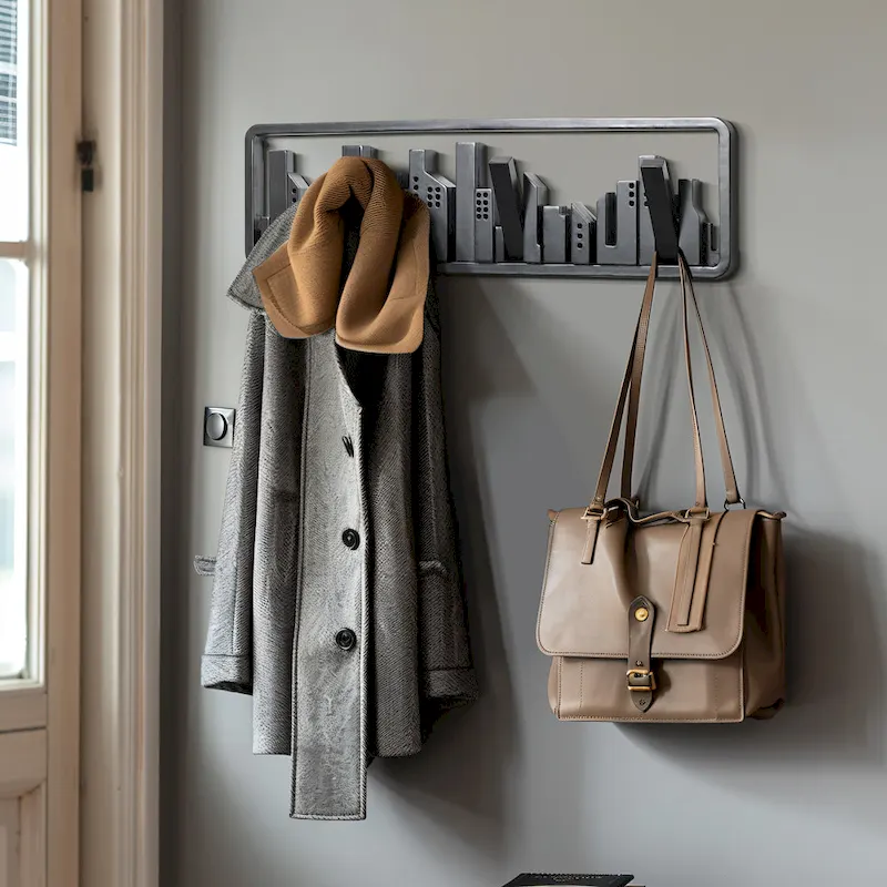Black Wood 4-Hook Wall-Mounted Coat and Towel Rack - 22.3 Wide