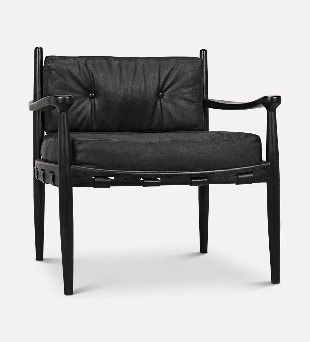 Lounge Chair - Add a touch of modern masculinity with this stunning lounge chair. - Sungkai black wood is belted with leather straps and gold