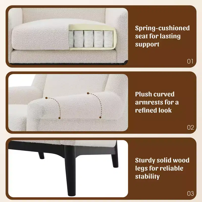 Whisen Sculptural Flared Arm Accent Chair with Solid Wood Frame Modern Reclined Upholstered Lounge Chair, Ergonomic Reading Chair