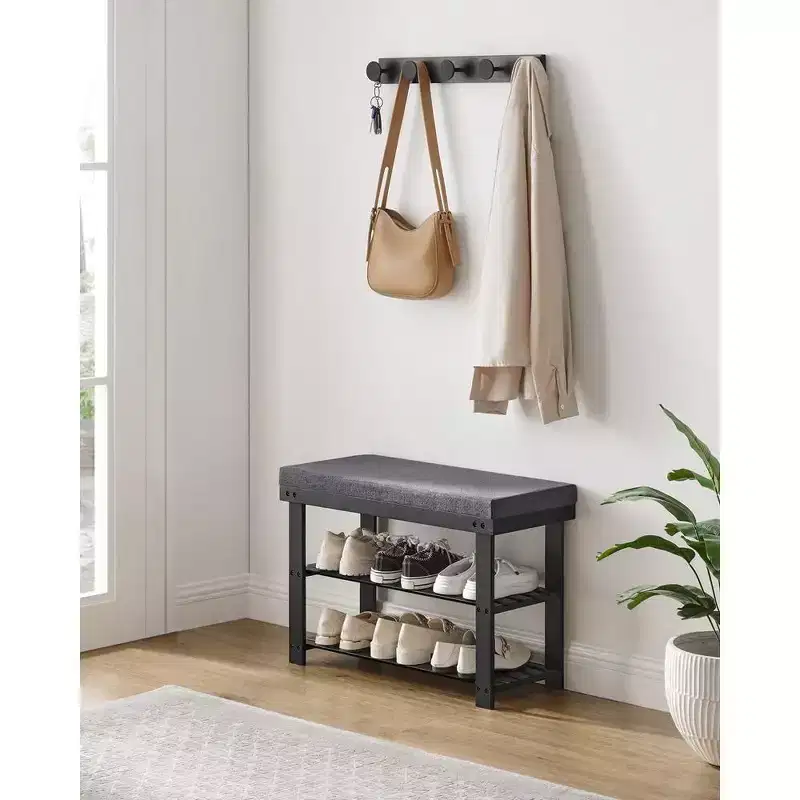 SONGMICS Bamboo Shoe Bench, 3-Tier Shoe Rack, Stable Shoe Organizer for Entryway Bench Seat Holds Up to 330 lb