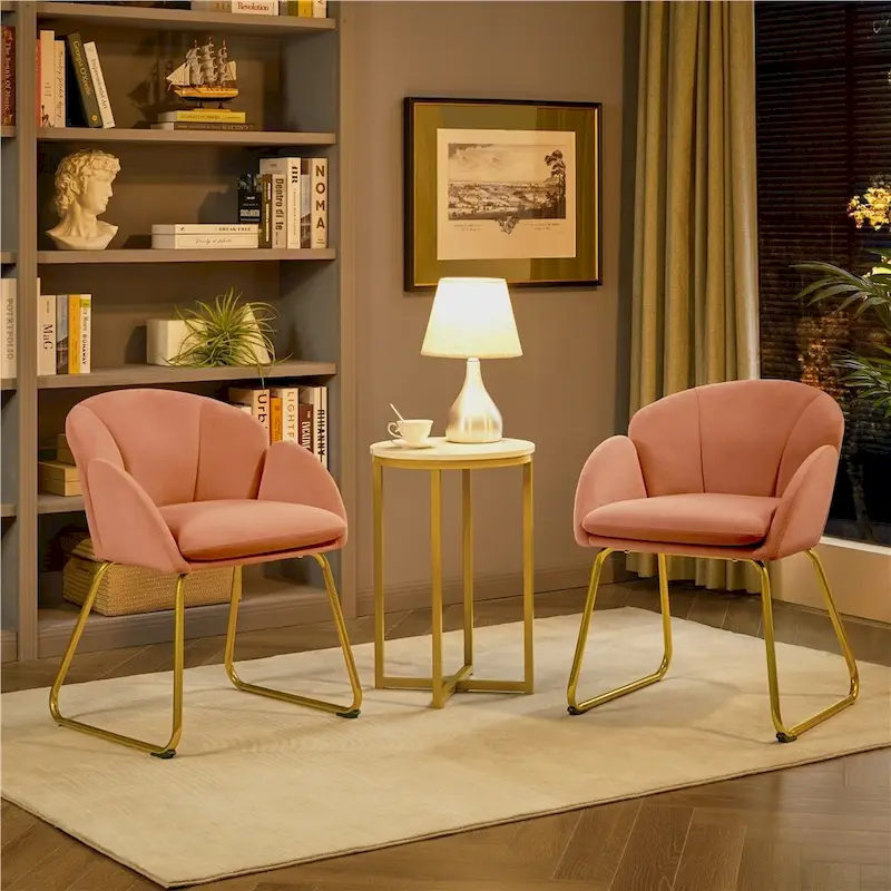 Yaheetech Flower Shape Velvet Armchair Accent Chair with Golden Metal Legs