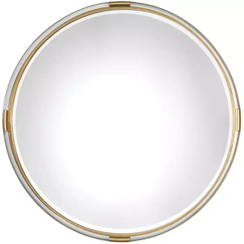 Uttermost Round Vanity Decorative Wall Mirror Beveled Metallic Gold Clear Acrylic Wood Frame 37 1/2 Wide for Bathroom Bedroom