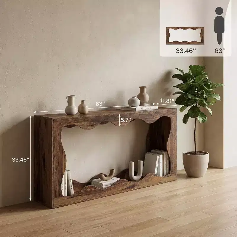 JVNOXK Modern Industrial Farmhouse End Table with Wavy Design 2-Tier Side Table for Living Room Entryway