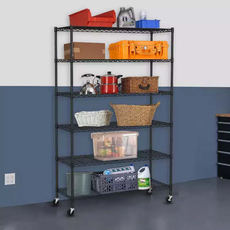 6-Tier Wire Shelving Heavy-Duty Layer Rack Metal Shelf Organizer with Wheels Ideal