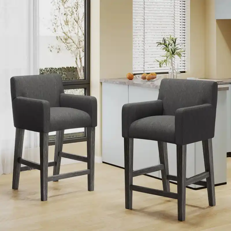 26 Seat Height Counter Stools With Upholstered Fabric And Solid Wood Legs