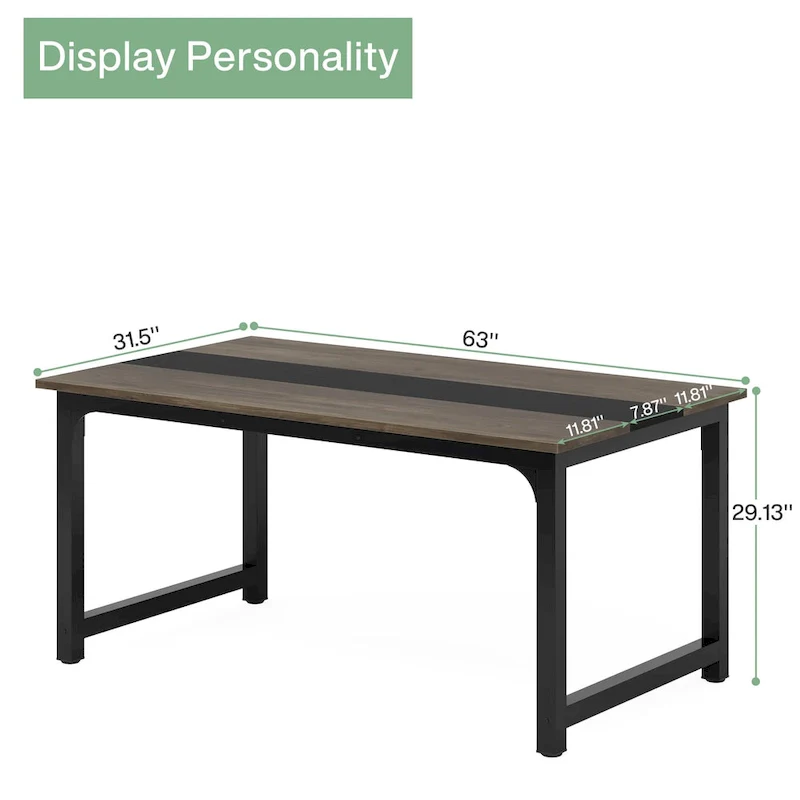 63-Inch Industrial Dining Table with Metal Frame