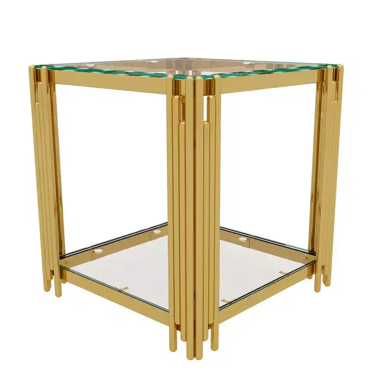 Whisen 3-Piece Modern Coffee Table & End Table Set with Tempered Glass Top & Asymmetrical Metal Base