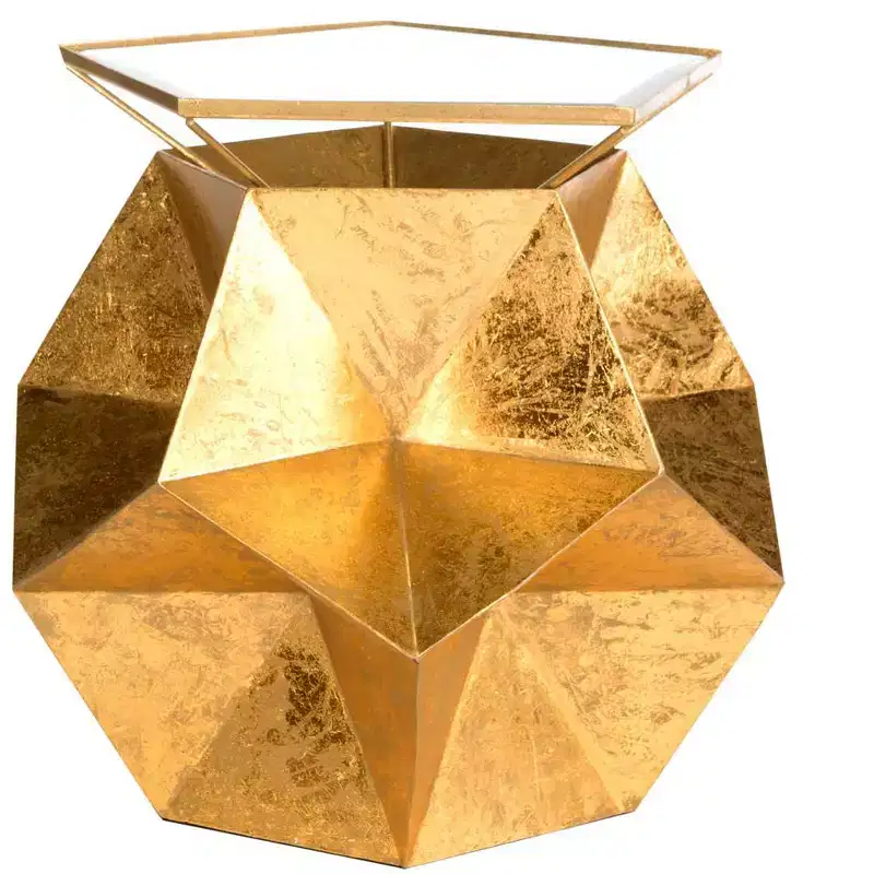 Sculptural Gold Side Table Geometric Design