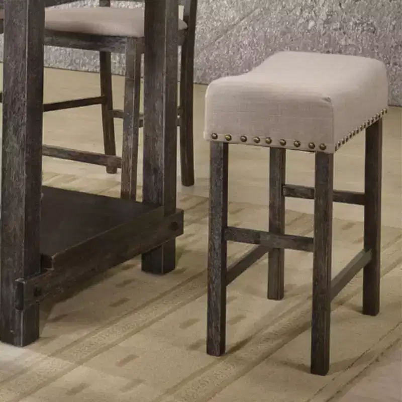 Simple Relax Set of 2 Linen Upholstered Counter Height Stools in Tan and Weathered Gray