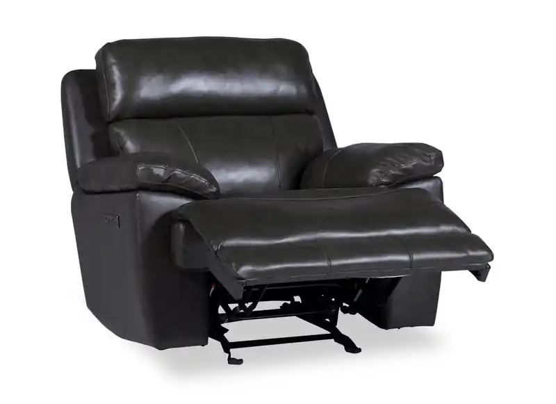 Sorrento 42 Genuine Leather Power Reclining Chair with USB Port - Charcoal Grey