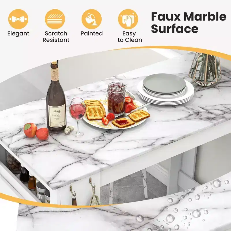 Costway 47 Long Counter Height Table Bar Table Faux Marble Pub Table w/ Cabinet