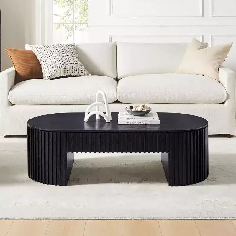 Modern Wooden Oval Pedestal Coffee Table with Drawer