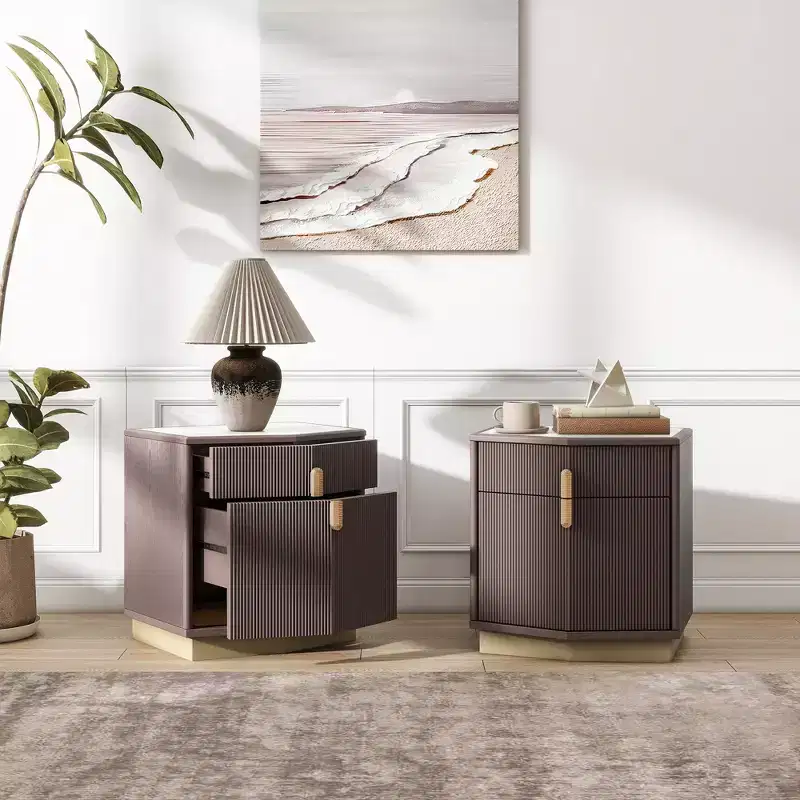 Modern Storage Nightstand with 2 Drawers (Set of 2)