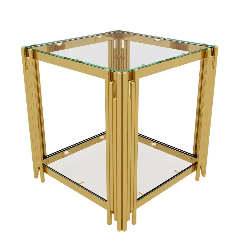 Whisen 3-Piece Modern Coffee Table & End Table Set with Tempered Glass Top & Asymmetrical Metal Base