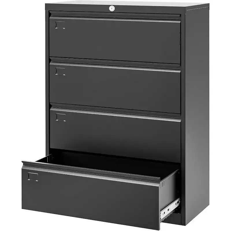 4-Drawer Lateral File Cabinet with Lock, Metal, Letter/Legal/A4, Black
