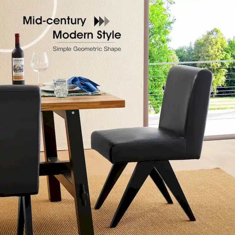 Faux Leather Upholstered Dining Chairs with V-Shaped Wood Legs