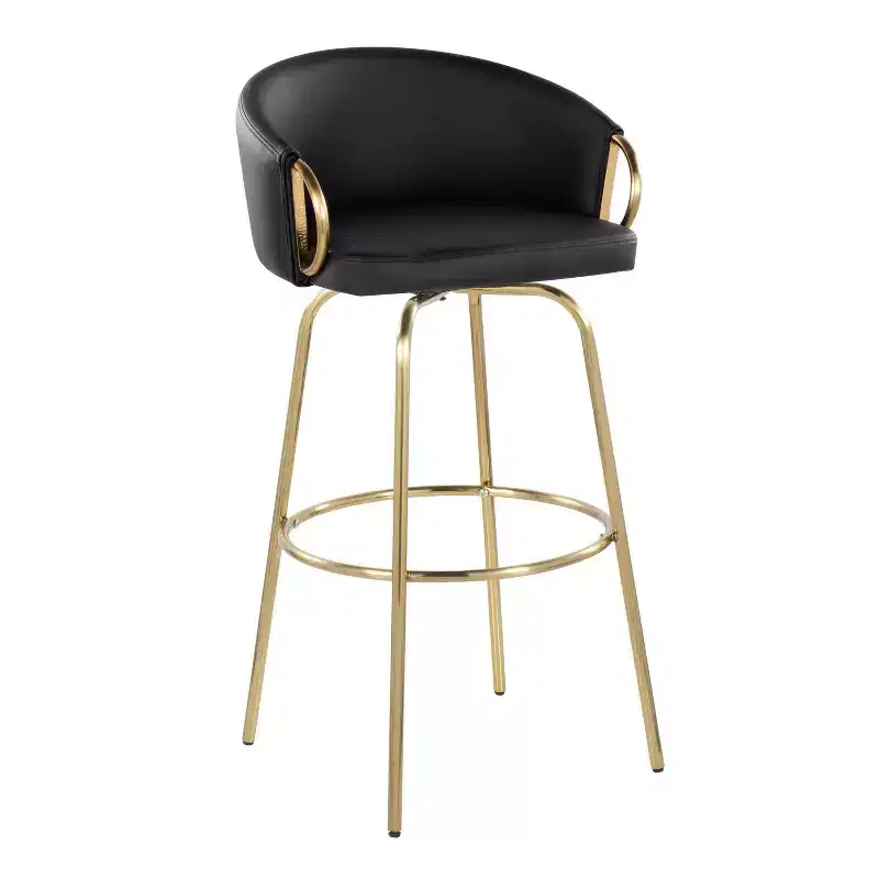 LumiSource Set of 2 Claire Barstools Gold/Black PU