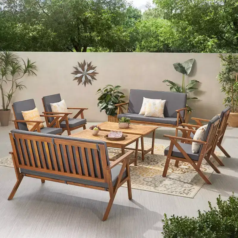 Panama 8pc Acacia Wood Chat Set with Coffee Table: Outdoor Seating - Christopher Knight Home