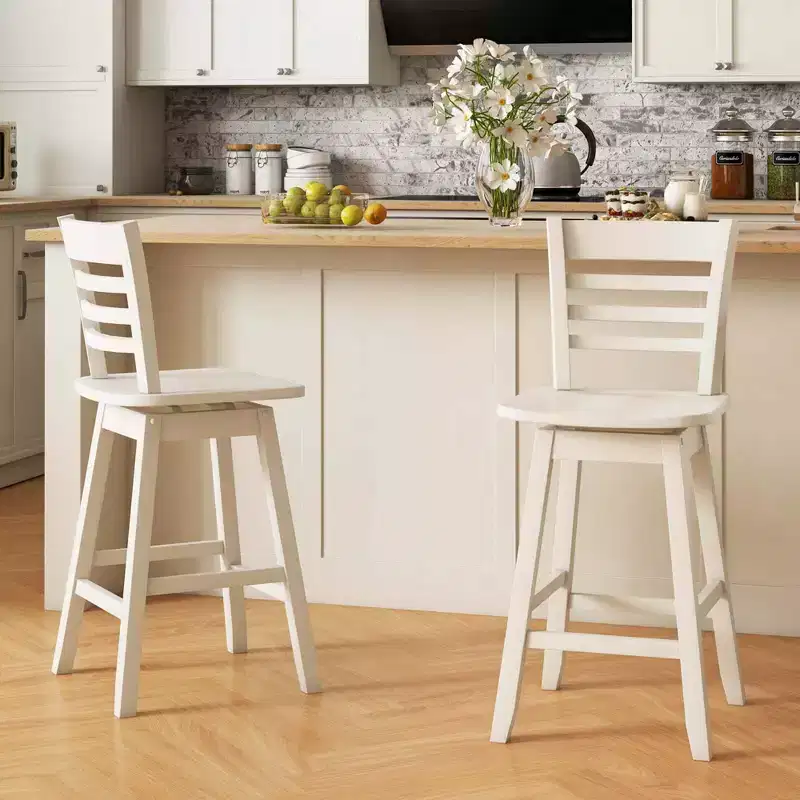 Costway 2 PCS 24.5 Counter Height Bar Chairs Swivel Bar Stools with Hollow Backrest Brown/White