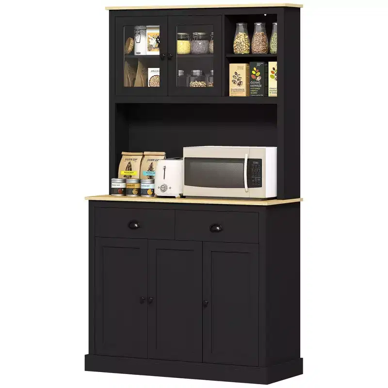 Freestanding Tall Pantry Cabinet with Wide Countertop & Adjustable Shelves, Modern Kitchen Hutch