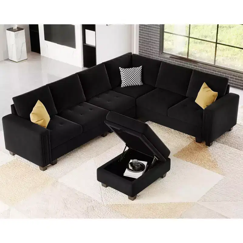 Belffin Modular Velvet Tufted Small Ottoman