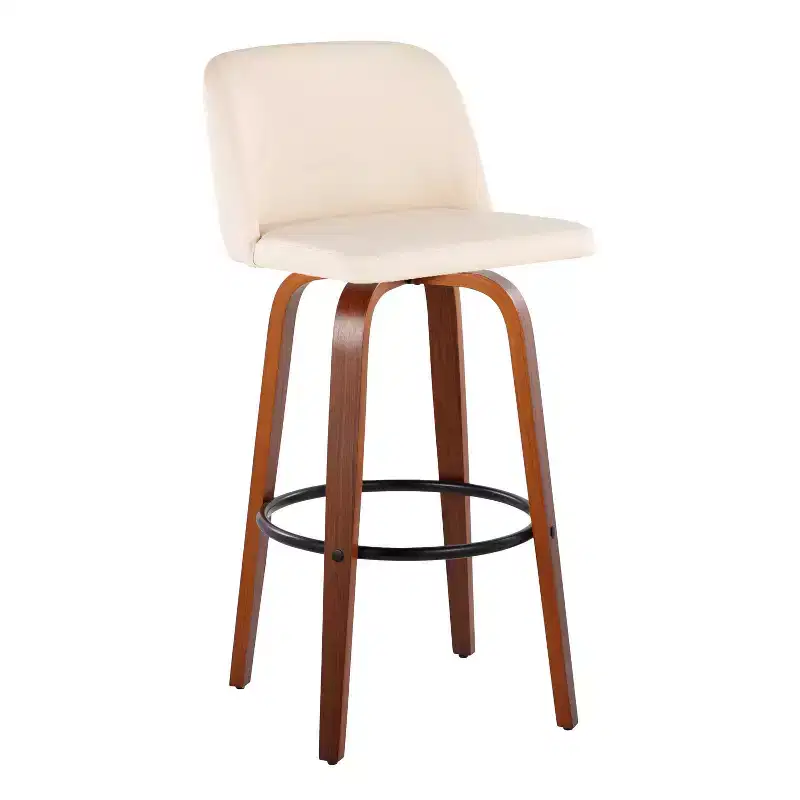 PU Leather Swivel Barstool, Cream/Gray & Walnut Brown, Set of 2