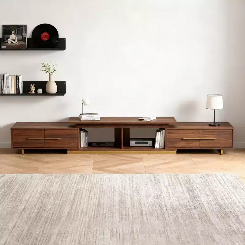 JVNOXK63.4 to 94.5-inch Expandable TV Stand,Walnut TV Console with 4 Drawers & 2 Open Shelves,Entertainment Center,Media Console for Living Room